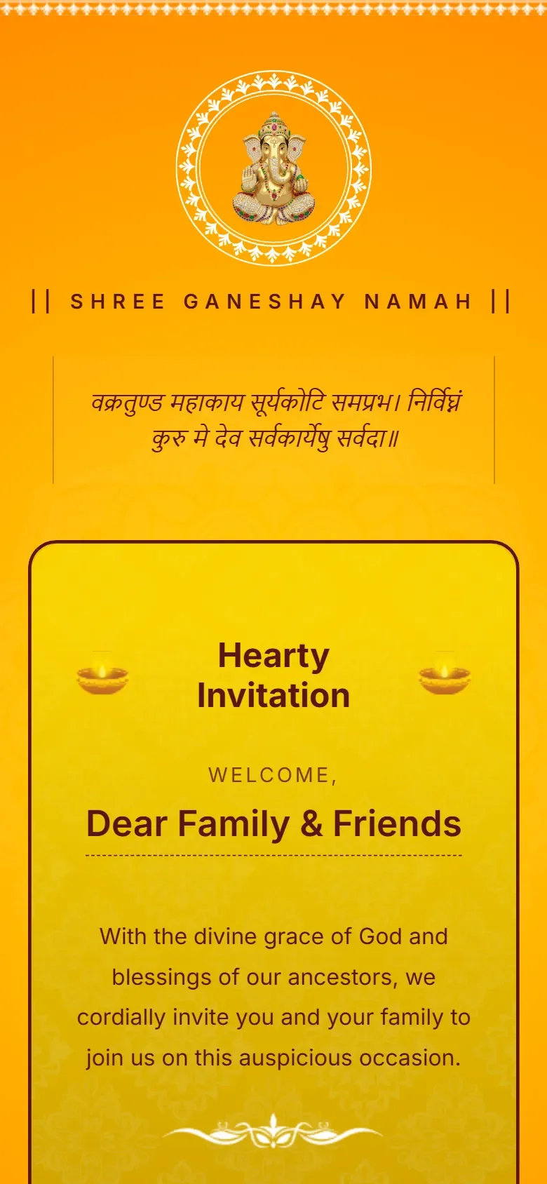 Royal golden floral digital wedding invitation website editable Hindu wedding card with RSVP and shareable link